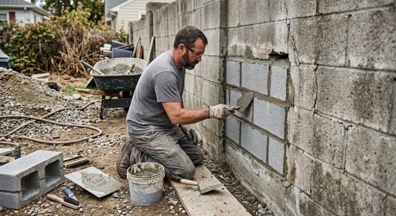 Cinder Block Wall Repair in Mustang, OK