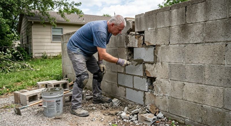 Cinder Block Wall Repair in Newcastle, OK